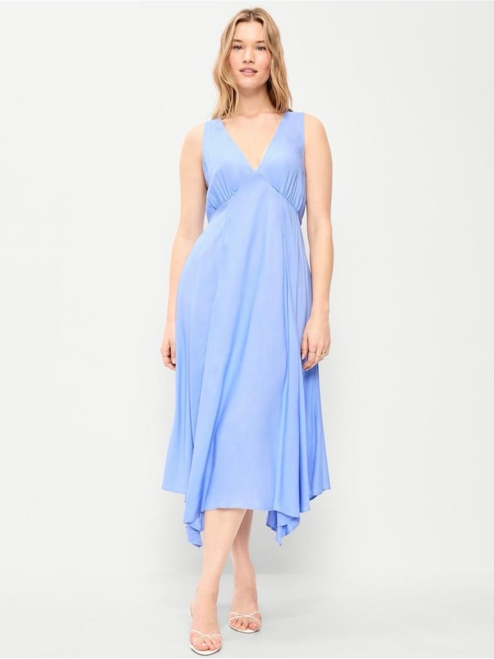 Old Navy Flax Flower Blue Handkerchief Hem Midi Dress M NWT
